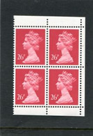 GREAT BRITAIN - 1987   MACHIN  26p  RED  Type II  BLOCK OF 4  EX BOOKLET  MINT NH  SG X971b - Ohne Zuordnung