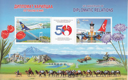 2019 Mongolia Diplomatic Relations With Turkey Aviation Embossed Camels Bridges Souvenir Sheet  MNH - Mongolia