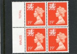 GREAT BRITAIN - 1990  WALES  22p   BLOCK OF 4  MINT NH  SG W56 - Ohne Zuordnung