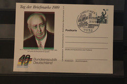 Deutschland 1989 Ganzsache Tag Der Briefmarke; 40 Jahre BRD, Markante Druckverschiebung, Sonderstempel - Privatpostkarten - Gebraucht