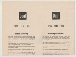 Handleiding-user Manual DUAL St. Georgen/schwarzwald (D) 1209-1210-1212 HI-FI Pick Up - Platenspeler - Literature & Schemes