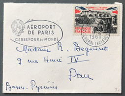 France N°1429 Sur Enveloppe Flamme AEROPORT DE PARIS / CARREFOUR DU MONDE 6.2.1965 - (A1321) - 1961-....