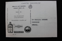 1952 CONGO BELGE CAD LEOPOLDVILLE SERIE DE L'ART INDIGENE "PLASMARINE " Pour COUSOLRE (FRANCE) Y&T BE-CD 282 - 1951-1960