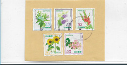 JAPAN004 / 5 Blumenmarken Auf Ausschnitt Von 2022 - Used Stamps