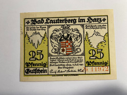 Allemagne Notgeld Lauterberg 25  Pfennig - Collections