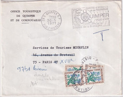 1971 - TAXE DOUBLE ! FLEURS Sur ENVELOPPE De QUIMPER (FINISTERE) => PARIS READRESSEE - 1960-.... Cartas & Documentos