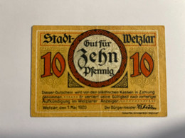 Allemagne Notgeld Wetzlar 10  Pfennig - Collections