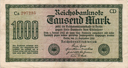 GERMANIA -1000 MARK 1922 - Wor:P-76c.3a, Ros:R-75i  - Filigrana: Maander - 1000 Mark