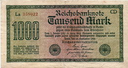 GERMANIA -1000 MARK 1922 - Wor:P-76c.3a, Ros:R-75i  - Filigrana: Maander - 1000 Mark