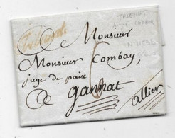 Lettre PARIS 1807 Griffe De Franchise  TRIBUNAT P /GANNAT Signataire CHABOR De L'ALLIER - 1801-1848: Precursors XIX