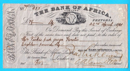 THE BANK OF AFRICA LIMITED - Pretoria 1901 Original Old Bill Of Exchange * South Africa Bond Check RRR - Sudafrica