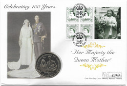 1999 Gibraltar 1 Crown The Life Of Queen Elizabeth Queen Mother 1923 Coin Cover - Gibilterra