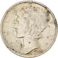 Monnaie, États-Unis, Mercury Dime, Dime, 1942, U.S. Mint, Philadelphie, TTB+ - 1916-1945: Mercury