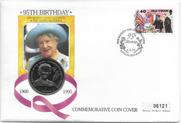 1995 Isle Of Man 1 Crown 95th Birthday Queen Elizabeth The Queen Mother Coin Cover - Île De  Man