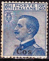 DODECANESE  1912 Overprint COS On Italian 25 Ct. Blue  Vl. 5 MH - Dodecaneso