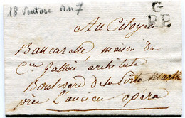 PARIS LAC Du 8/03/1799 Port Payé Du Bureau G + Verso Taxe De 2 - 1701-1800: Voorlopers XVIII