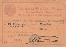 Tessera - Universita' Popolare Di Trieste - Membership Cards