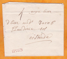 1760 - Marque Postale IPRES En Rouge Sur Enveloppe De YPRES, Ieper, Pays Bas Autrichiens Vers OOSTENDE, Ostende - 1714-1794 (Oesterreichische Niederlande)