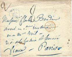 1852- Enveloppe De GENEVE ( Cad Bleu ) Pour Paris -taxe Tampon 8 D. Entrée 3 Fernex 3 Rouge - Marques D'entrées