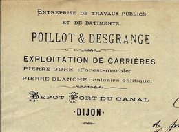 POILLOT  DESGRANGE TRAVAUX PUBLICS BATIMENTS CARRIERES DIJON (COTE D OR) 1881  Baudot Vairet Briqueterie Ciry Le Noble - 1800 – 1899