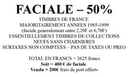 Faciale -50% - Timbres De France Majoritairement De Collection Années 1985-1999 - Faciale 2625 Francs Soit 400€ - Unclassified