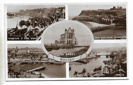 Real Photo Postcard, Whitby, Multi-view Card, Harbour, Bridge, Sea View, Abbey, Boats. - Whitby