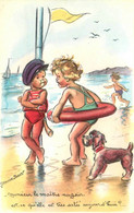 Germaine BOURET * Cpa Illustrateur * Monsieur Le Maître Nageur Est Ce Qu'elle Est Très Salée ? * Enfants Chien Poupée - Bouret, Germaine