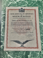 Caisse  Autonomes  Des  Monopoles  Du  Royaume  De  Roumanie --------- Obligation  71/2%  Or  1931 - Sin Clasificación