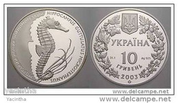@Y@   Ukraine / Ukrain 10 Hryven 2003 `Long Snouted Seahorse` Silver Proof Coin. RARE - Oekraïne
