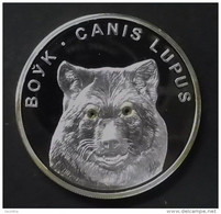 @Y@  Belarus 2007 Lone Wolf 20 Rubles Pure Silver Proof W/ Golden Swarovski Crystals - Wit-Rusland