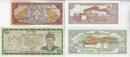 Bhutan Banknote 5 And 20 Ngultrun 1990 / 1992 Pick-14b And 16b Both UNC - Bhutan