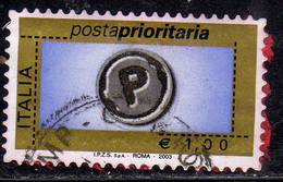 ITALIA REPUBBLICA ITALY REPUBLIC 2003 2004 POSTA PRIORITARIA PRIORITY MAIL IPZS SpA ROMA € 1,00 USATO USED OBLITERE' - 2001-10: Afgestempeld
