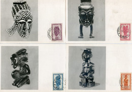 Lot De 5 Cartes Maximum - Série Art Indigène - 1952 - Vase, Figurine, Masque, Statuette Couvercle Tabatière - Oblitérés