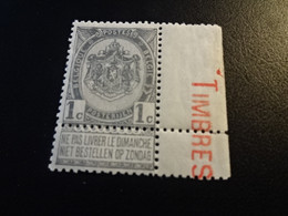 BE61 -  Stamp With Tab Timbres - MNH  - Belgium - 1893-1900 - NO. 53 - Koning Leopold - Fijne Baard - 1c Grey - 1893-1800 Fijne Baard