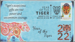 2022 United States USA, Year Of The Tiger, First Day Of Issue, Pictorial Postmark, Lunar Cover (**) - Brieven En Documenten