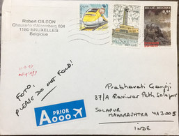 BELGIUM 2017, AIRMAIL USED COVER TO INDIA RAILWAY DRIVER BOY,  HUMOR,BUILDING, TOWER, WAR ,TANK,MILITARY. 2004 - 2006 DI - Lettres & Documents