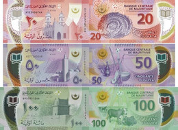 MAURITANIA   20 50 100 Ouguiya   2017 2020   P  WA22 22 23 UNC Polymer 3 Banknotes - Mauritania