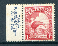 New Zealand 1935-36 Pictorials - Single Wmk. - 1d Kiwi - Die II - P.14 X 13½ - Wmk. Inv. Booklet Single LHM (SG 557cw) - Nuevos