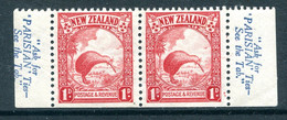 New Zealand 1935-36 Pictorials - Single Wmk. - 1d Kiwi - Die II - P.14 X 13½ - Wmk. Inv. Booklet Pair LHM (SG 557cw) - Nuovi