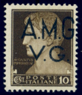 ITALY ITALIA VENEZIA GIULIA 1945 10 C. SOPRASTAMPA SPOSTATA A DESTRA (Sass. 1hp) INTEGRO ** - Nuovi