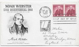 3665 FDC  West Hartford 1958 Conn, Noah Webster - 1951-1960