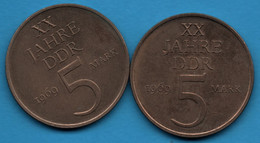 DDR RDA 2 X 5 MARK 1969 KM# 22 XX JAHRE DDR -  EDGE Lettering A & B - 5 Marcos