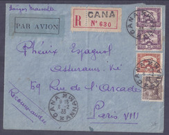 Lettre Recommandée Par Avion De CANA à Paris 1933 - Covers & Documents