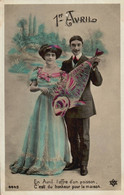 Carte Postale Ancienne Fantaisie - 1er Avril -poisson Couple - 1° Aprile (pesce Di Aprile)