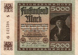 GERMANY- 5000 MARK 1922 - Wor:P-81a, Ros:R-80a - Circ -Hakensterne - 5000 Mark