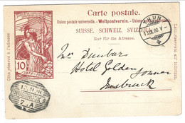 CARTE POSTALE POSTKARTE STATIONERY UPU Thun To Innsbruck AUSTRIA 1900 10 Rp. - Lettres & Documents