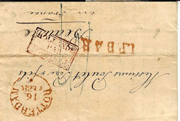 1836- Letter From ROTTERDAM To Beaune ( France )   Red L.P.B 4 R   + French Entrance " HOLLANDE / PAR / THIONVILLE " - Marques D'entrées