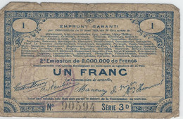 France   -   1 Franc 1915  -  Miraumont Pys Bertincourt Ytres Fins Sorel Metz-en-couture Neuville ... Somme - Buoni & Necessità