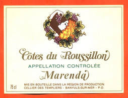 Etiquette Neuve De Vin Cotes Du Roussillon Marenda SIB à Banyuls Sur Mer - 75 Cl - Femme Art Nouveau - Languedoc-Roussillon