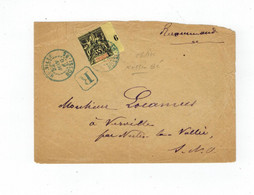 LETTRE TIMBRE MADAGASCAR COLONIE FRANCAISE CACHET BLEU NOSSI BE HELLVILLE 1908 LIGNE LA REUNION A MARSEILLE - Briefe U. Dokumente